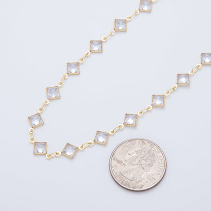 16K Gold Filled 7.5mm Clear Multifaceted Rhombus Link Unfinished Chain by Yard | Roll-1602