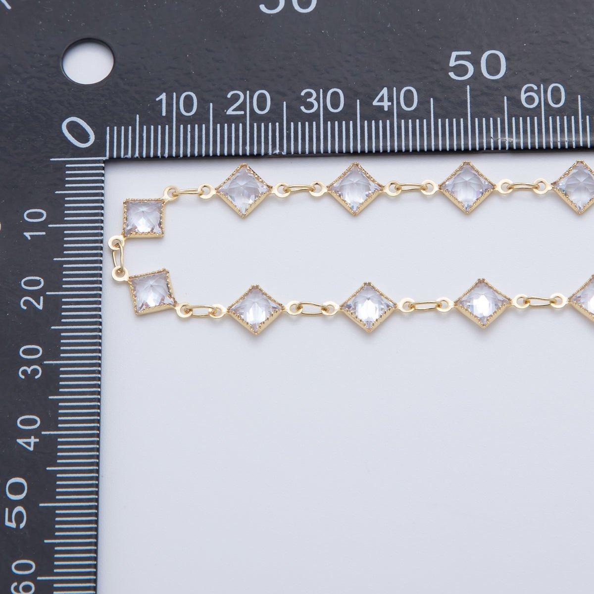 16K Gold Filled 7.5mm Clear Multifaceted Rhombus Link Unfinished Chain by Yard | Roll-1602