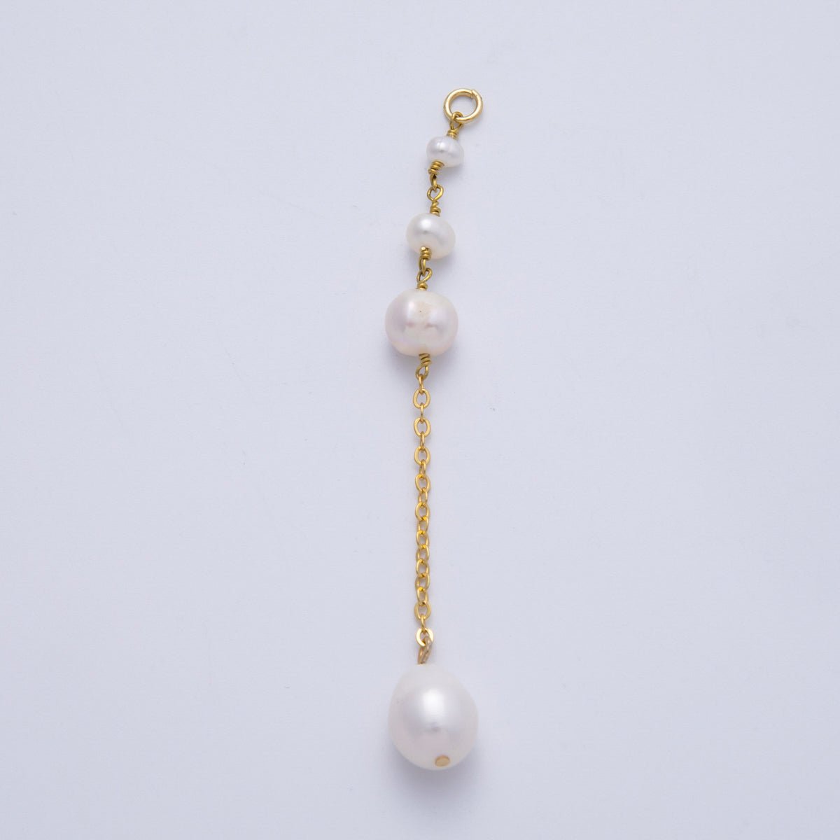 16K Gold Filled 75mm White Button Shell Pearl Cable Chain Drop Charm | Charms-00335
