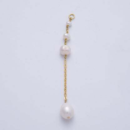 16K Gold Filled 75mm White Button Shell Pearl Cable Chain Drop Charm | Charms-00335