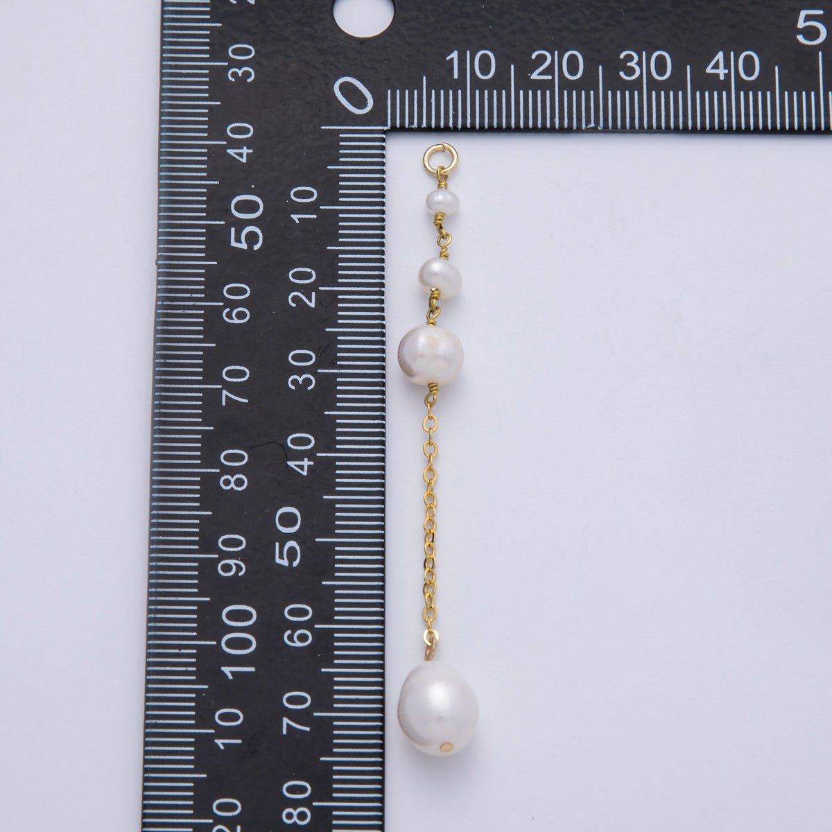 16K Gold Filled 75mm White Button Shell Pearl Cable Chain Drop Charm | Charms-00335