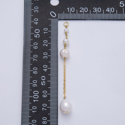 16K Gold Filled 75mm White Button Shell Pearl Cable Chain Drop Charm | Charms-00335
