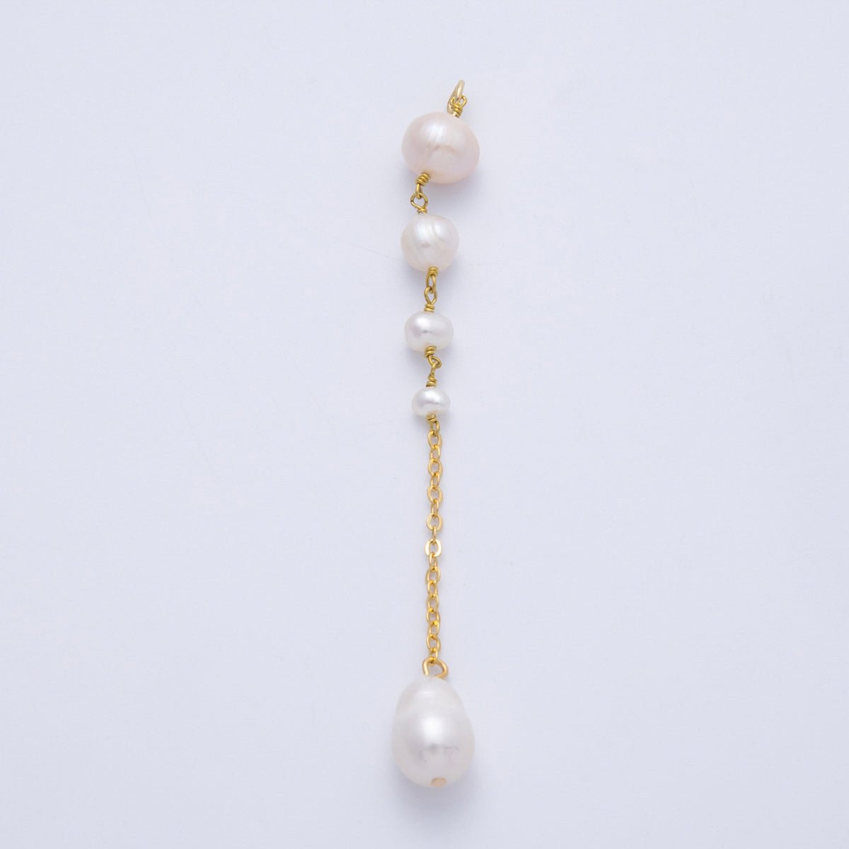 16K Gold Filled 78mm White Pink Ringed Button Shell Pearl Cable Chain Drop Charm | Charms-00333