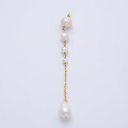 16K Gold Filled 78mm White Pink Ringed Button Shell Pearl Cable Chain Drop Charm | Charms-00333
