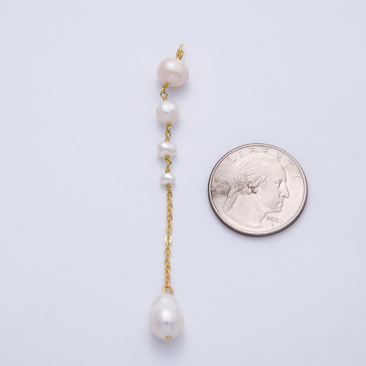 16K Gold Filled 78mm White Pink Ringed Button Shell Pearl Cable Chain Drop Charm | Charms-00333