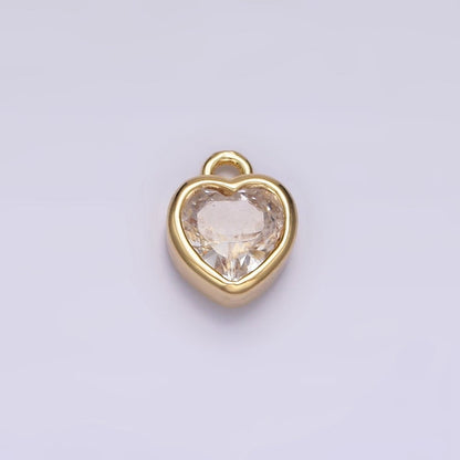 16K Gold Filled 7mm Clear CZ Heart Bezel Add-On Charm | N966