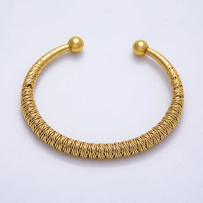 16K Gold Filled 7mm Geometric Textured Wire Cuff Bracelet | WA-04298