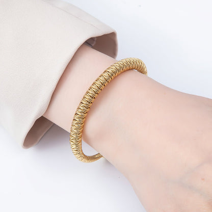 16K Gold Filled 7mm Geometric Textured Wire Cuff Bracelet | WA-04298