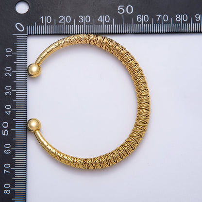 16K Gold Filled 7mm Geometric Textured Wire Cuff Bracelet | WA-04298