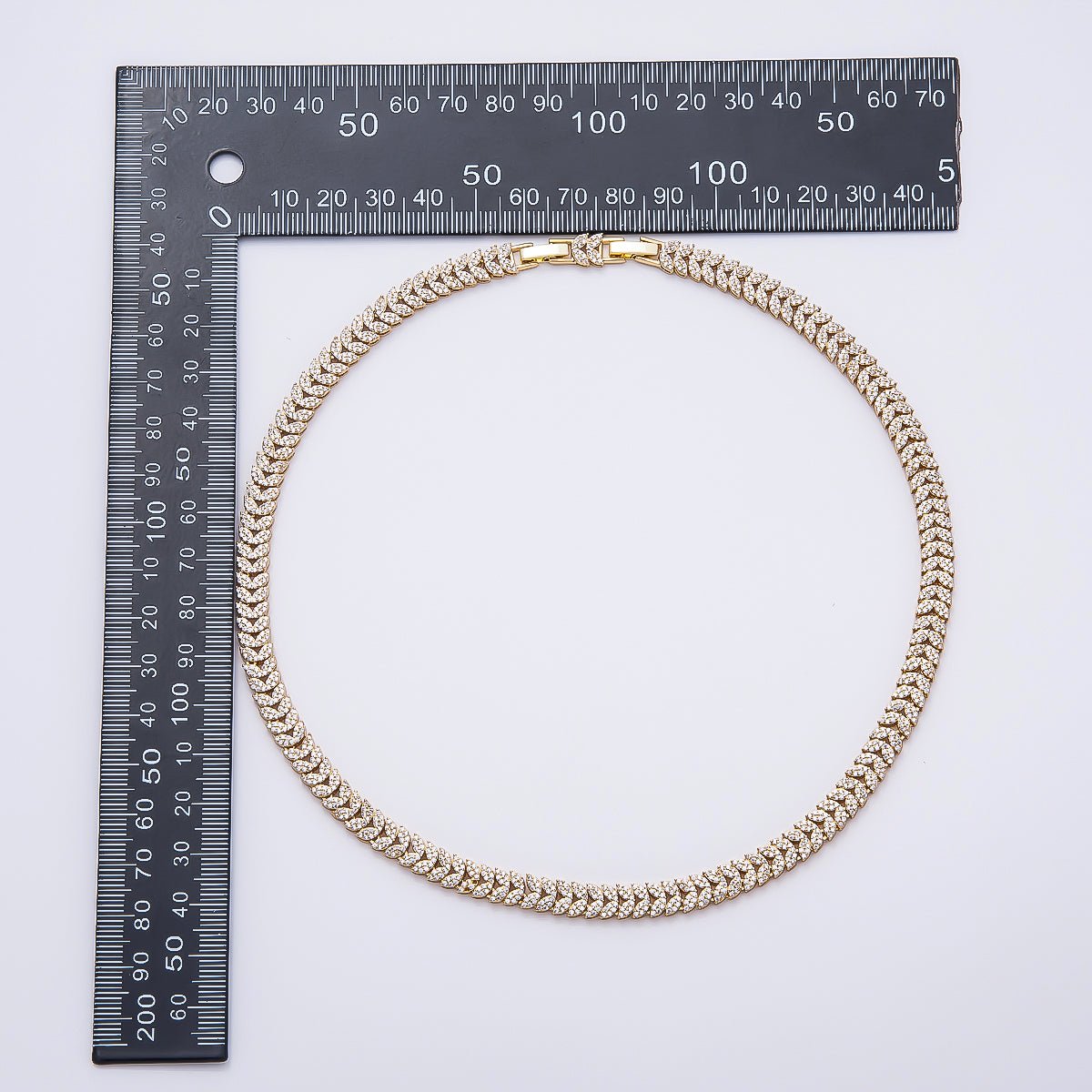 16K Gold Filled 7mm Micro Paved CZ Heart Curb Chain 17 Inch Adjustable Necklace | WA-04758