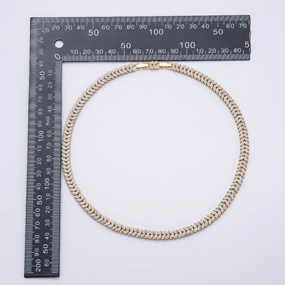 16K Gold Filled 7mm Micro Paved CZ Heart Curb Chain 17 Inch Adjustable Necklace | WA-04758
