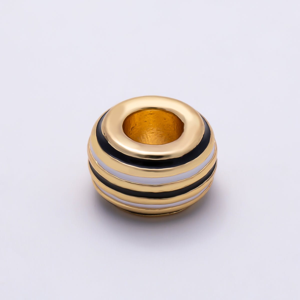 16K Gold Filled 11mm Multicolor Lined Enamel Large Hole Rondelle Bead | Beads-00490 ~ Beads-00501