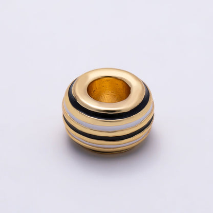16K Gold Filled 11mm Multicolor Lined Enamel Large Hole Rondelle Bead | Beads-00490 ~ Beads-00501