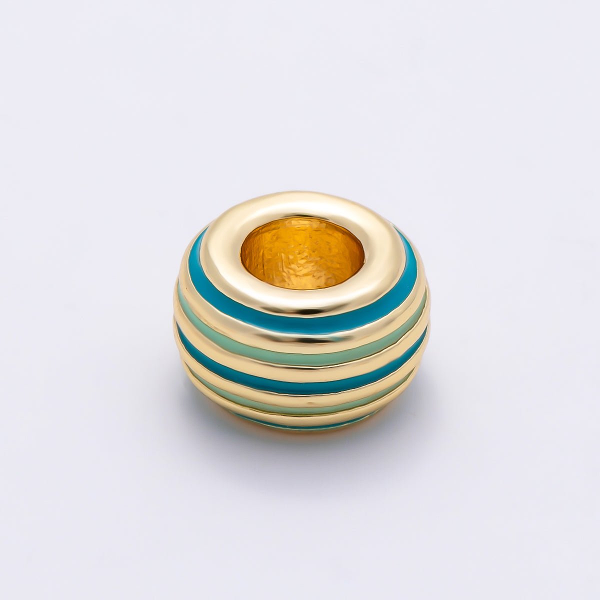 16K Gold Filled 11mm Multicolor Lined Enamel Large Hole Rondelle Bead | Beads-00490 ~ Beads-00501
