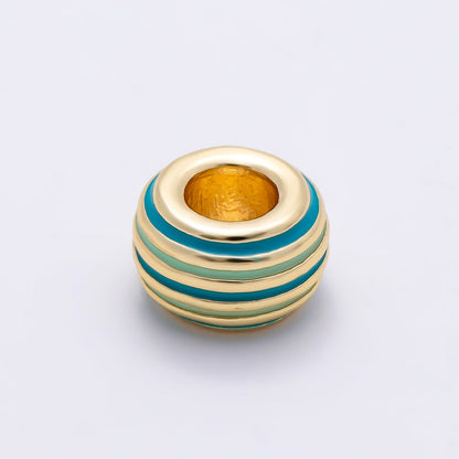 16K Gold Filled 11mm Multicolor Lined Enamel Large Hole Rondelle Bead | Beads-00490 ~ Beads-00501