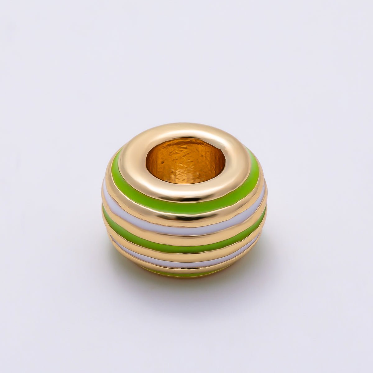 16K Gold Filled 11mm Multicolor Lined Enamel Large Hole Rondelle Bead | Beads-00490 ~ Beads-00501