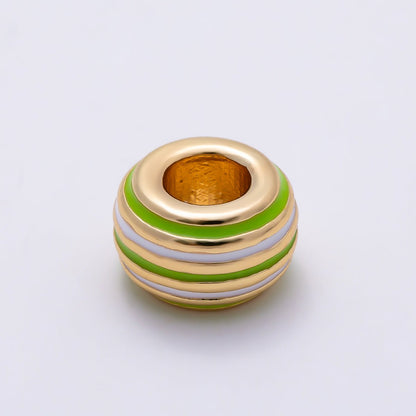 16K Gold Filled 11mm Multicolor Lined Enamel Large Hole Rondelle Bead | Beads-00490 ~ Beads-00501