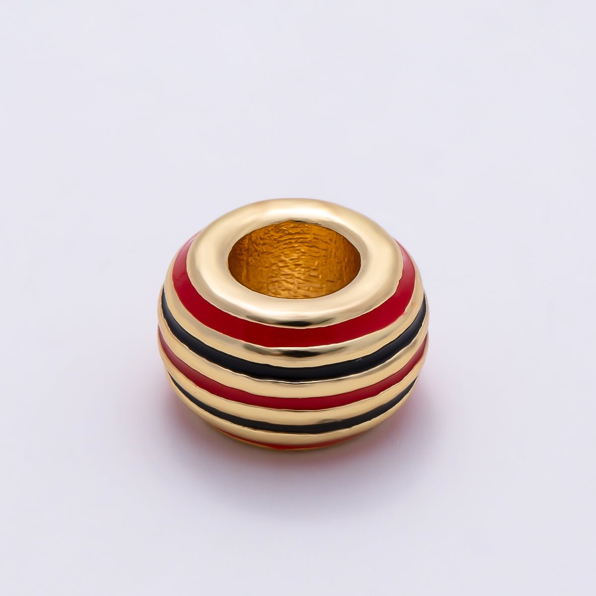 16K Gold Filled 11mm Multicolor Lined Enamel Large Hole Rondelle Bead | Beads-00490 ~ Beads-00501