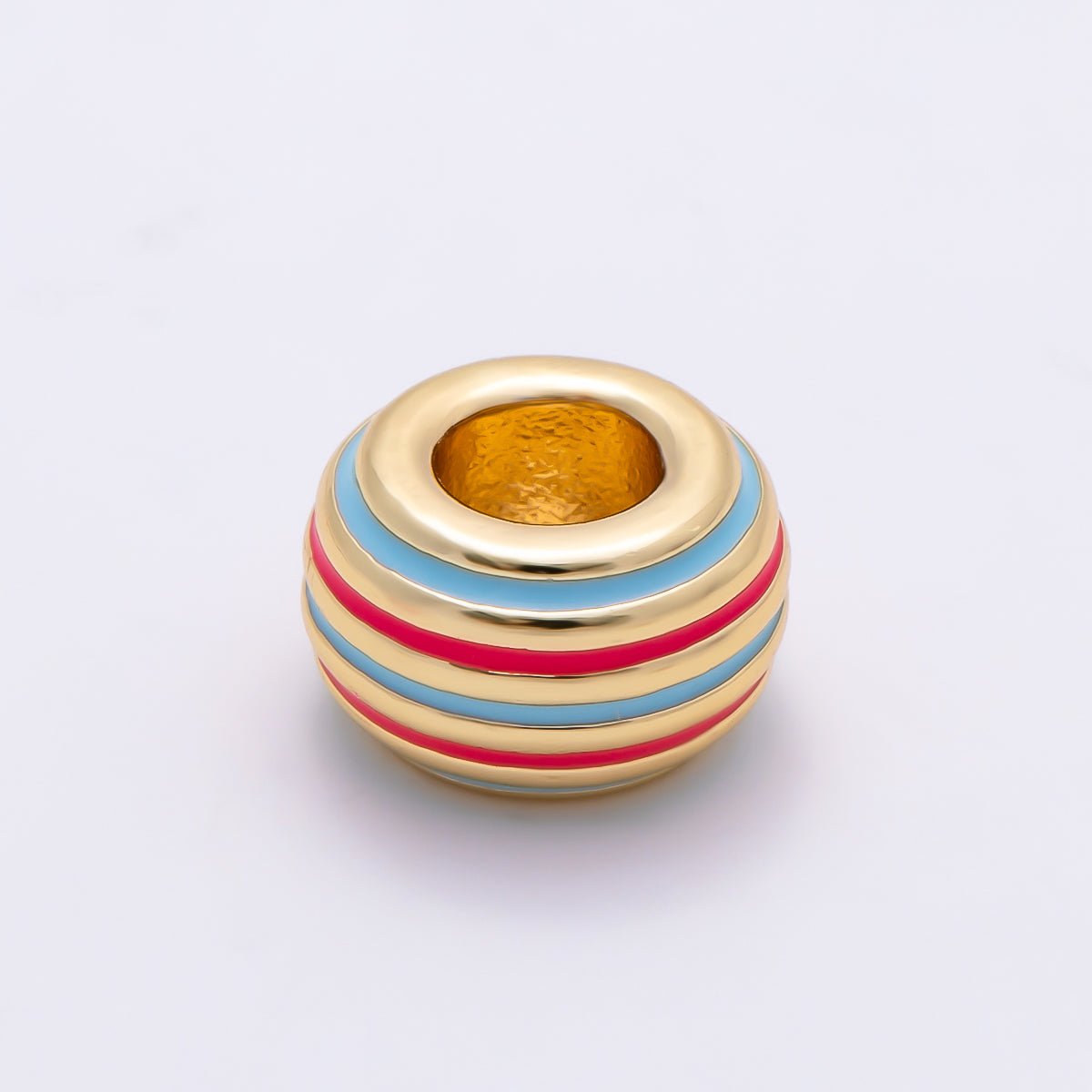 16K Gold Filled 11mm Multicolor Lined Enamel Large Hole Rondelle Bead | Beads-00490 ~ Beads-00501