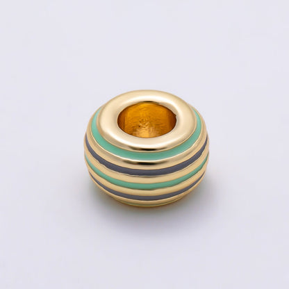 16K Gold Filled 11mm Multicolor Lined Enamel Large Hole Rondelle Bead | Beads-00490 ~ Beads-00501