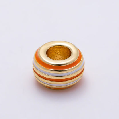 16K Gold Filled 11mm Multicolor Lined Enamel Large Hole Rondelle Bead | Beads-00490 ~ Beads-00501