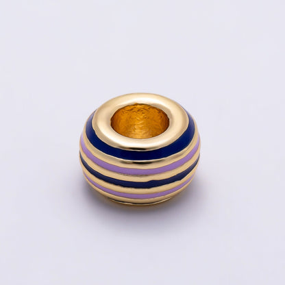 16K Gold Filled 11mm Multicolor Lined Enamel Large Hole Rondelle Bead | Beads-00490 ~ Beads-00501