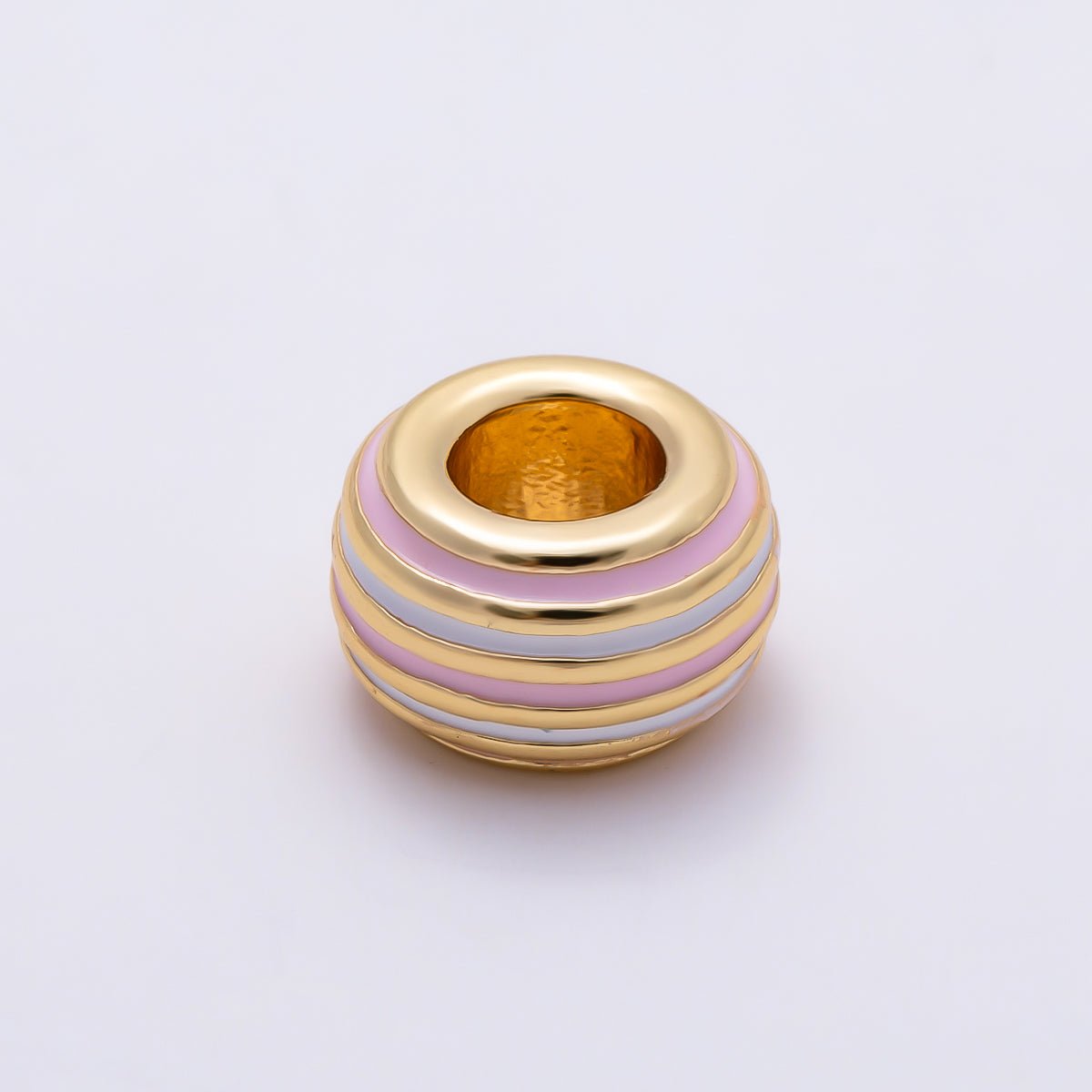 16K Gold Filled 11mm Multicolor Lined Enamel Large Hole Rondelle Bead | Beads-00490 ~ Beads-00501