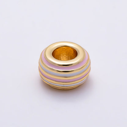 16K Gold Filled 11mm Multicolor Lined Enamel Large Hole Rondelle Bead | Beads-00490 ~ Beads-00501