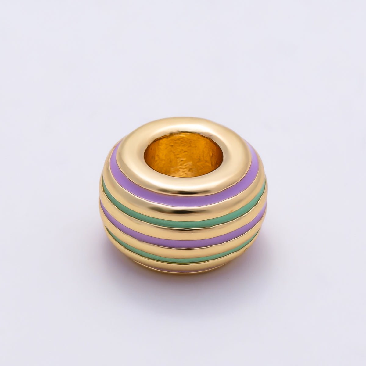 16K Gold Filled 11mm Multicolor Lined Enamel Large Hole Rondelle Bead | Beads-00490 ~ Beads-00501
