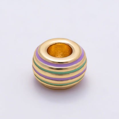 16K Gold Filled 11mm Multicolor Lined Enamel Large Hole Rondelle Bead | Beads-00490 ~ Beads-00501