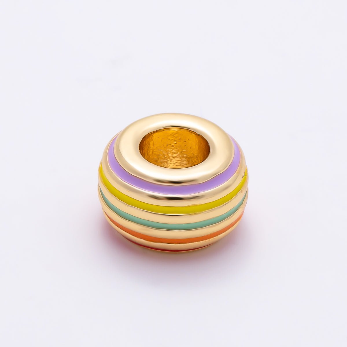 16K Gold Filled 11mm Multicolor Lined Enamel Large Hole Rondelle Bead | Beads-00490 ~ Beads-00501