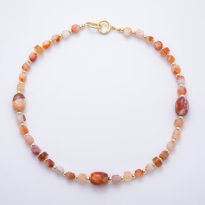 16K Gold Filled 7mm Orange Citrine Gradient Geometric Gemstone Chain 20 Inch Necklace w. Dual Push Gate Charm Holder | WA-01657