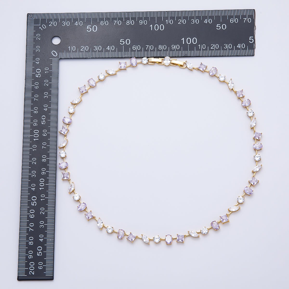 16K Gold Filled 7mm Purple Clear Multi-Cut CZ Tennis Chain 17 Inch Adjustable Necklace | WA-04684