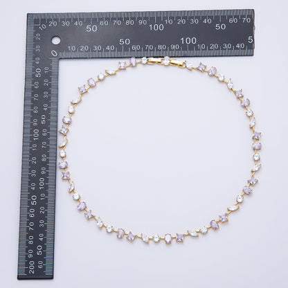 16K Gold Filled 7mm Purple Clear Multi-Cut CZ Tennis Chain 17 Inch Adjustable Necklace | WA-04684