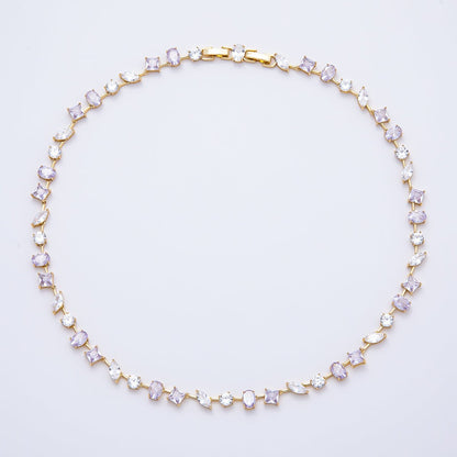 16K Gold Filled 7mm Purple Clear Multi-Cut CZ Tennis Chain 17 Inch Adjustable Necklace | WA-04684