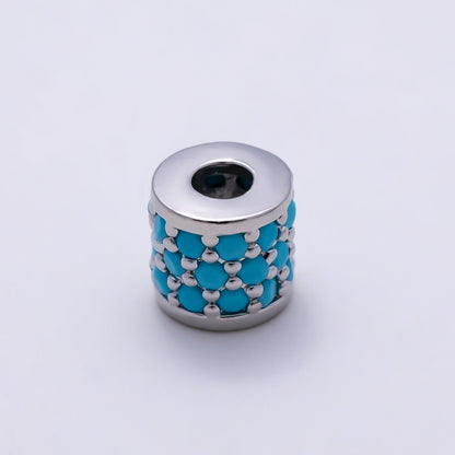 16K Gold Filled 7.5mm Turquoise Micro Paved Wide Bead in Gold &amp; Silver | Beads-00514 Beads-00515