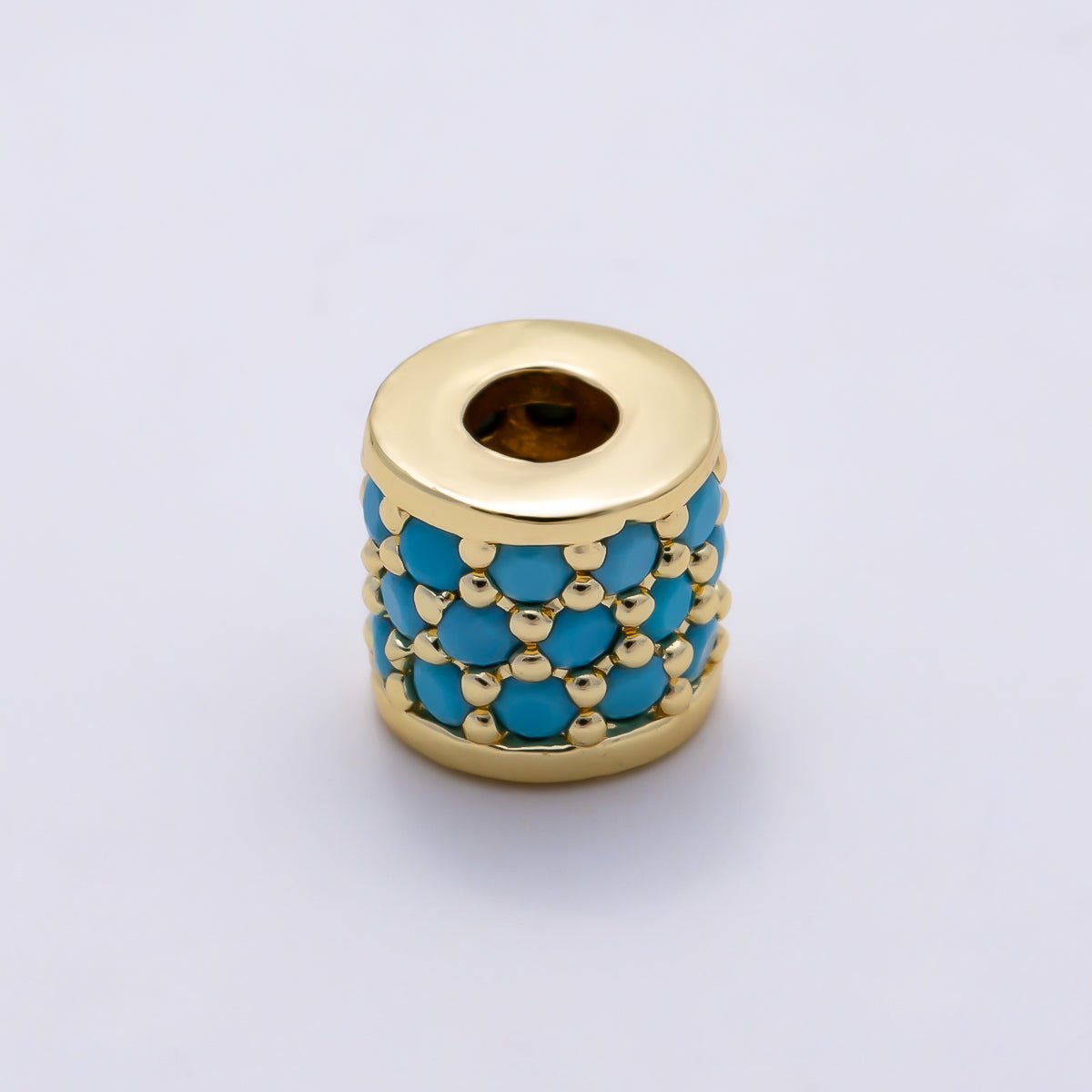 16K Gold Filled 7.5mm Turquoise Micro Paved Wide Bead in Gold &amp; Silver | Beads-00514 Beads-00515