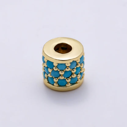 16K Gold Filled 7.5mm Turquoise Micro Paved Wide Bead in Gold &amp; Silver | Beads-00514 Beads-00515