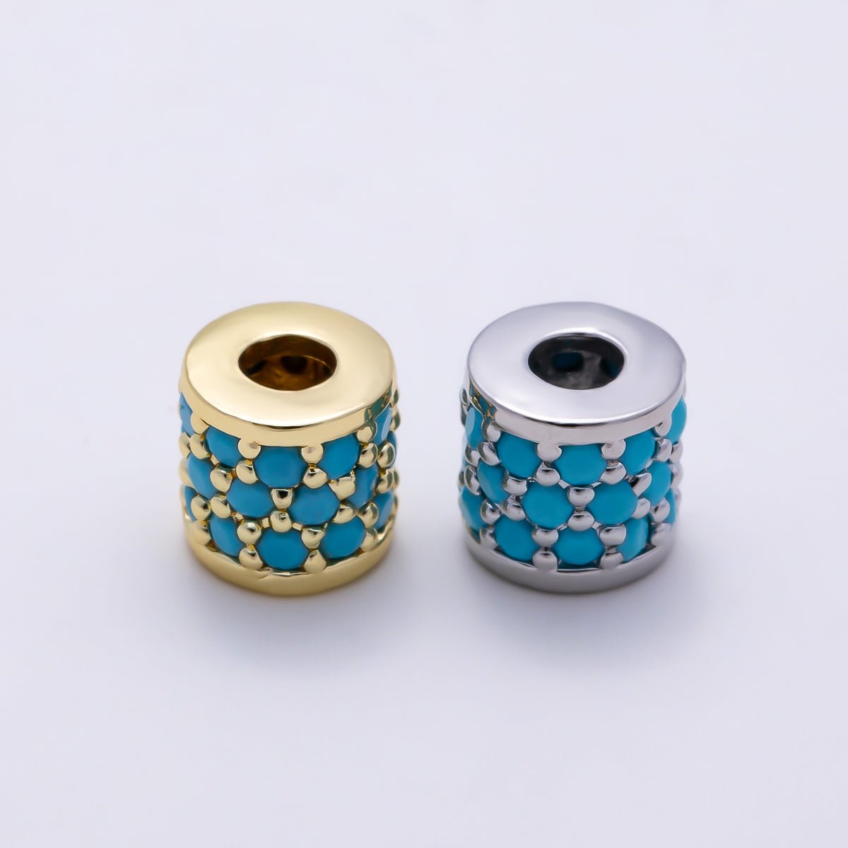 16K Gold Filled 7.5mm Turquoise Micro Paved Wide Bead in Gold &amp; Silver | Beads-00514 Beads-00515