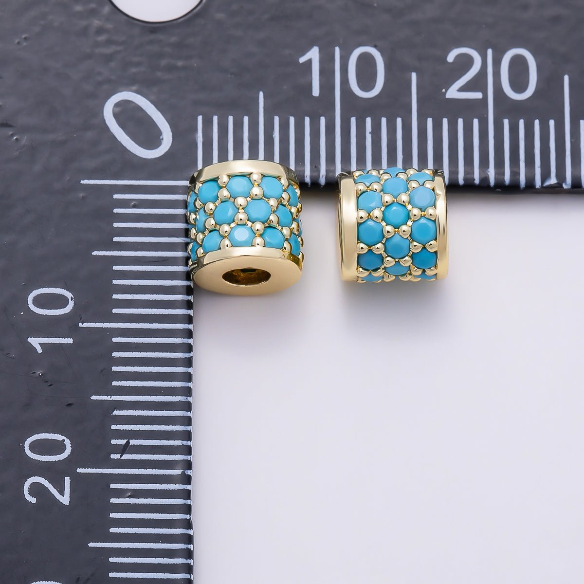 16K Gold Filled 7.5mm Turquoise Micro Paved Wide Bead in Gold &amp; Silver | Beads-00514 Beads-00515
