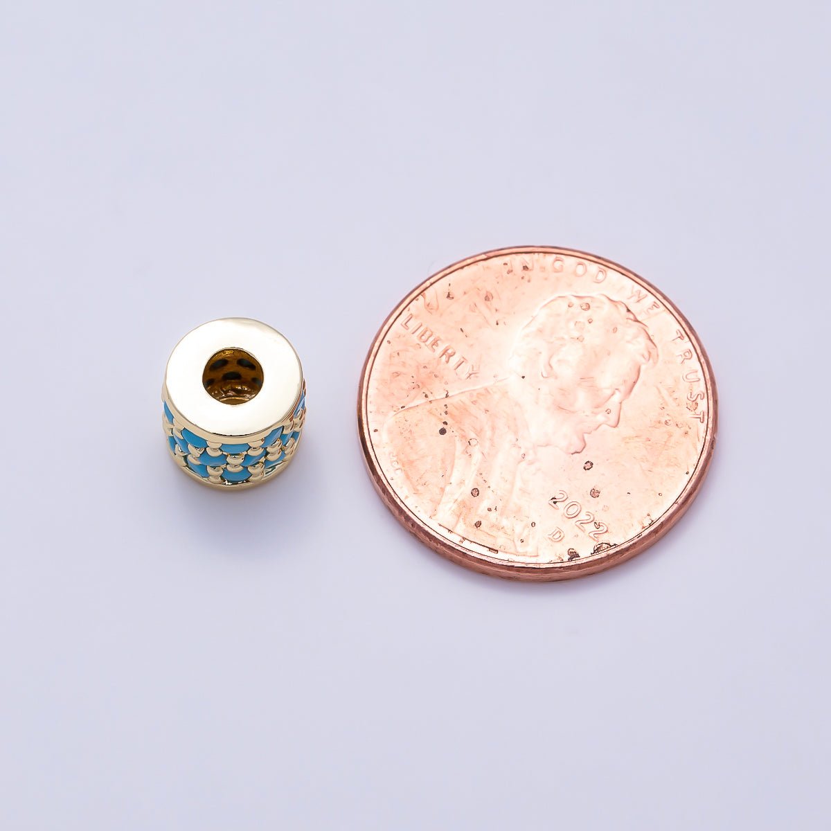 16K Gold Filled 7.5mm Turquoise Micro Paved Wide Bead in Gold &amp; Silver | Beads-00514 Beads-00515