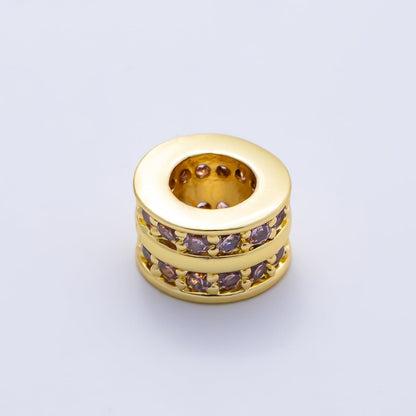 16K Gold Filled 8.7mm Double Lined Micro Paved CZ Birthstone Rondelle Bead | Beads-00400 ~ Beads-00411
