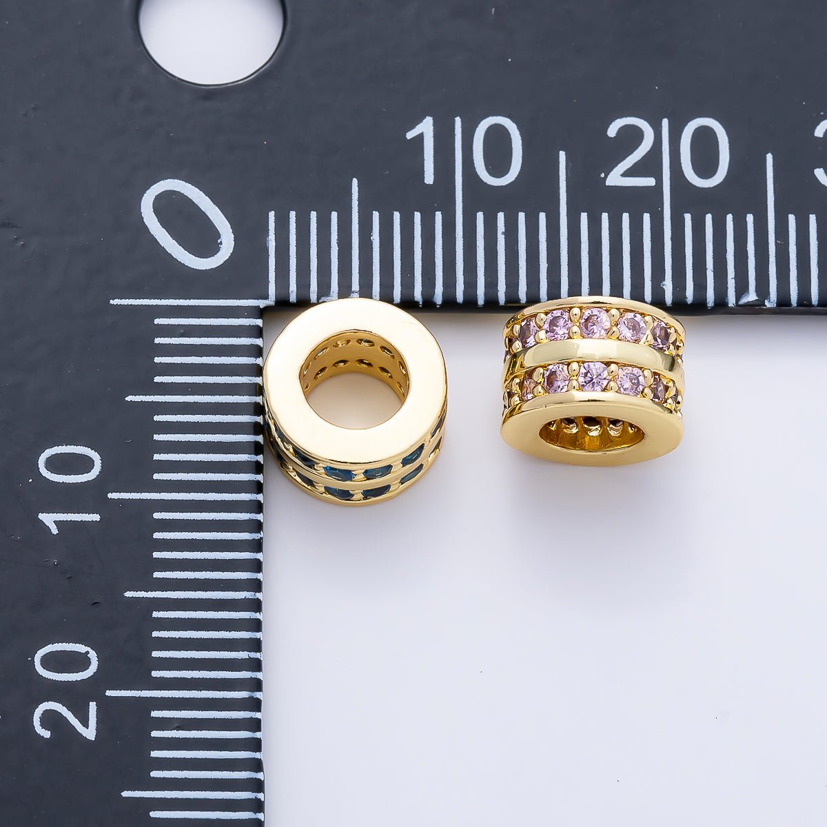 16K Gold Filled 8.7mm Double Lined Micro Paved CZ Birthstone Rondelle Bead | Beads-00400 ~ Beads-00411