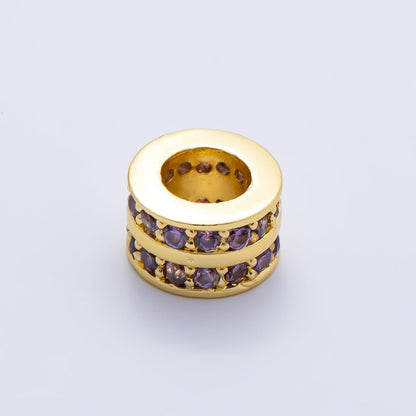 16K Gold Filled 8.7mm Double Lined Micro Paved CZ Birthstone Rondelle Bead | Beads-00400 ~ Beads-00411
