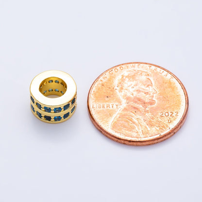 16K Gold Filled 8.7mm Double Lined Micro Paved CZ Birthstone Rondelle Bead | Beads-00400 ~ Beads-00411