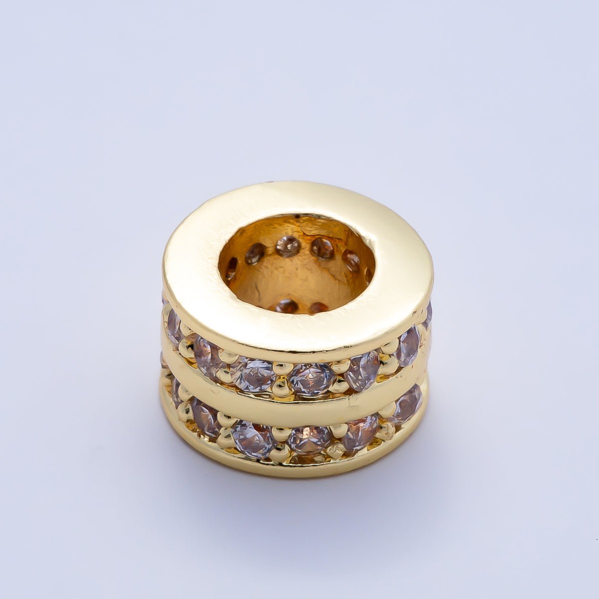 16K Gold Filled 8.7mm Double Lined Micro Paved CZ Birthstone Rondelle Bead | Beads-00400 ~ Beads-00411