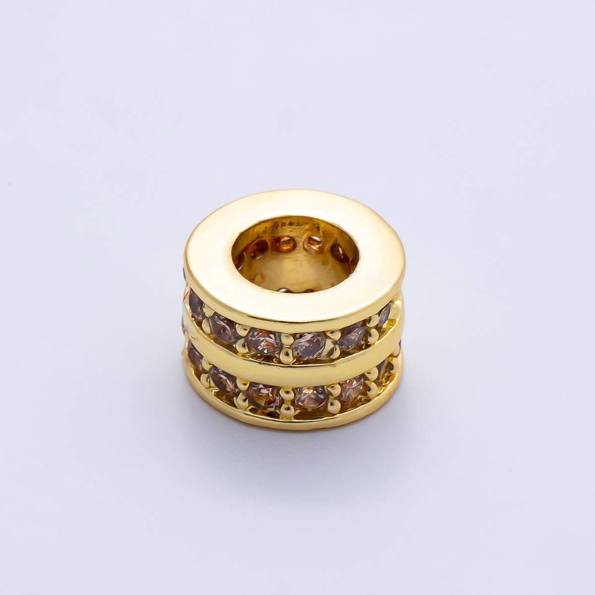 16K Gold Filled 8.7mm Double Lined Micro Paved CZ Birthstone Rondelle Bead | Beads-00400 ~ Beads-00411