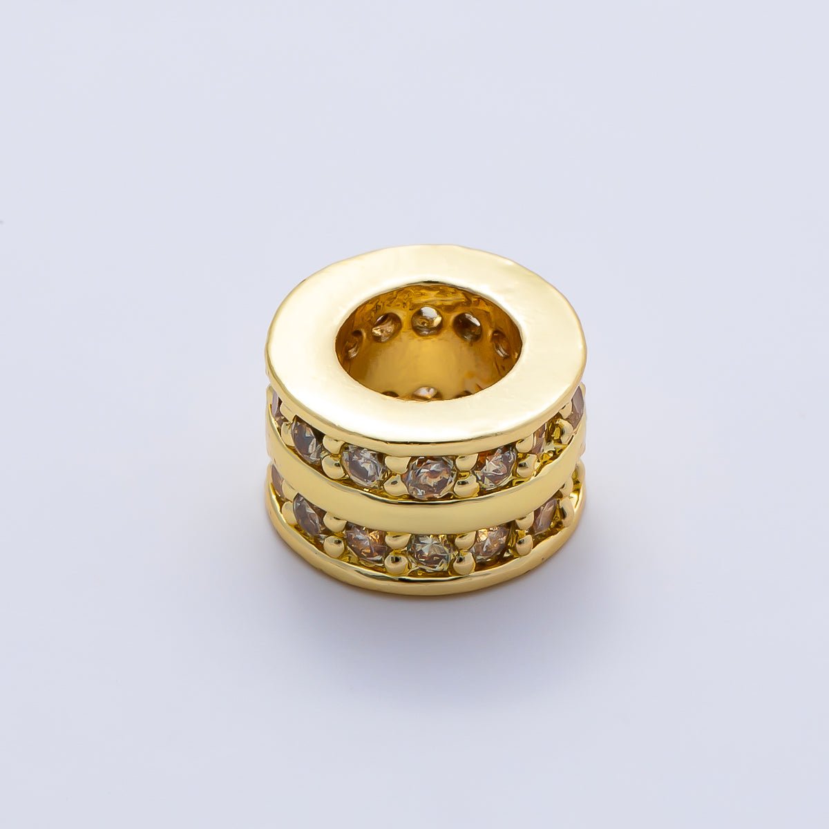 16K Gold Filled 8.7mm Double Lined Micro Paved CZ Birthstone Rondelle Bead | Beads-00400 ~ Beads-00411