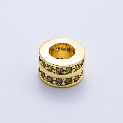 16K Gold Filled 8.7mm Double Lined Micro Paved CZ Birthstone Rondelle Bead | Beads-00400 ~ Beads-00411