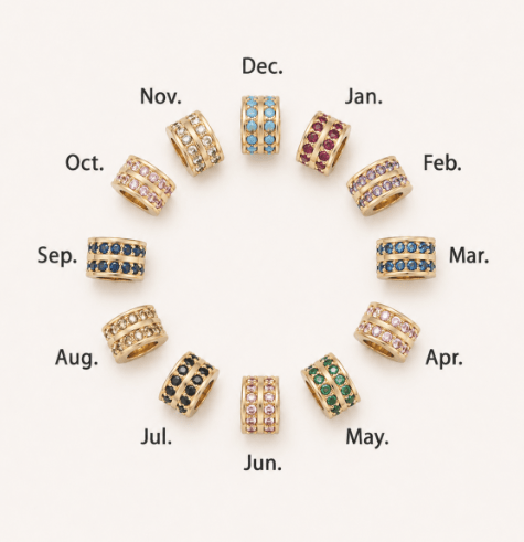 16K Gold Filled 8.7mm Double Lined Micro Paved CZ Birthstone Rondelle Bead | Beads-00400 ~ Beads-00411